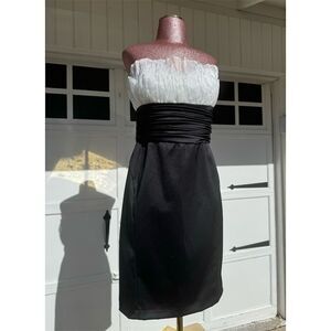 Victor Costa Vintage 80’s Strapless Black & White Ruched Cocktail Dress Size 10